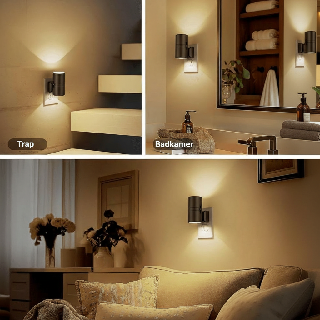 Dimbaar LED Nachtlampje – Set van 2 – Zwart – Instelbare Helderheid – Plug-In