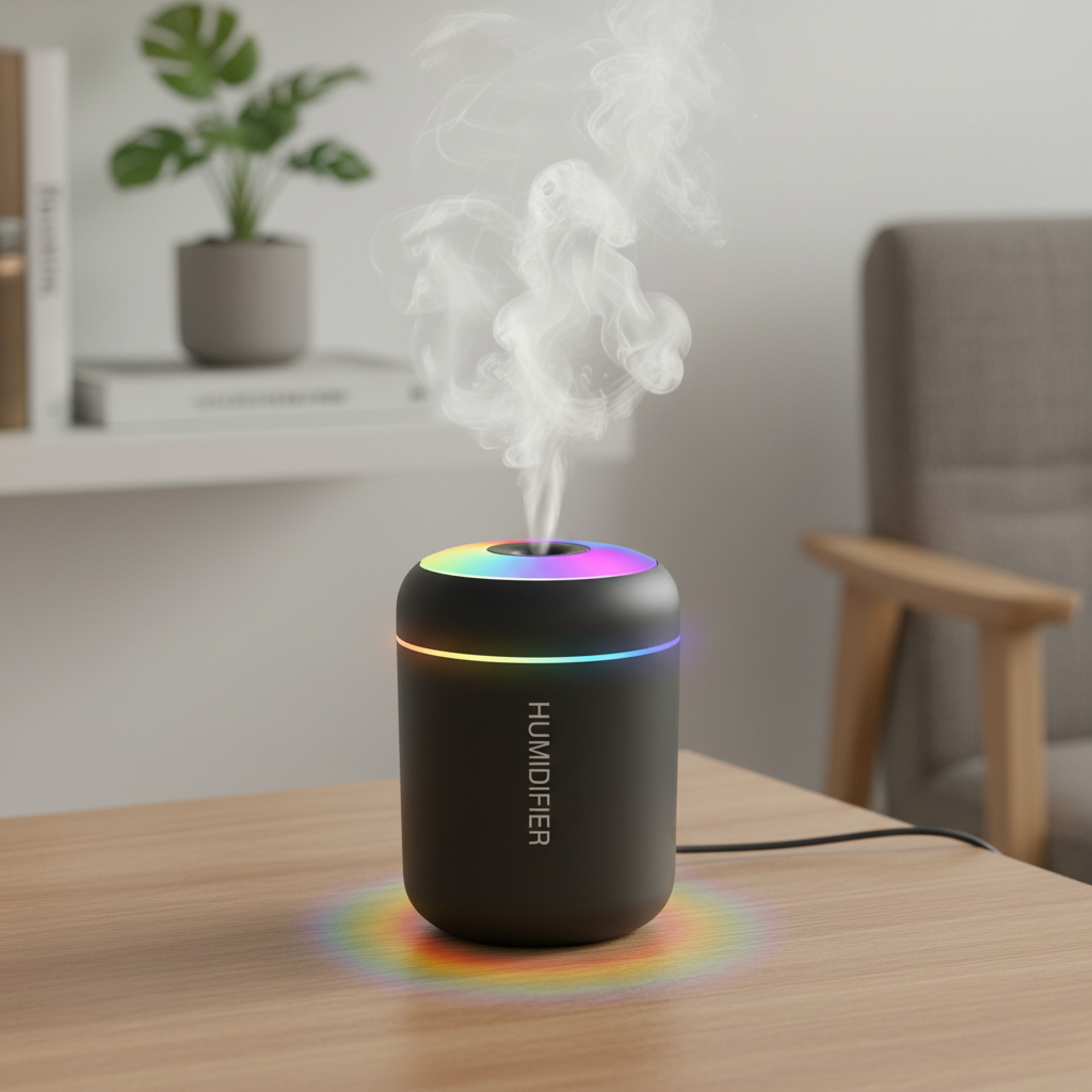 Humidify – compacte luchtbevochtiger met LED-verlichting (zwart/wit)