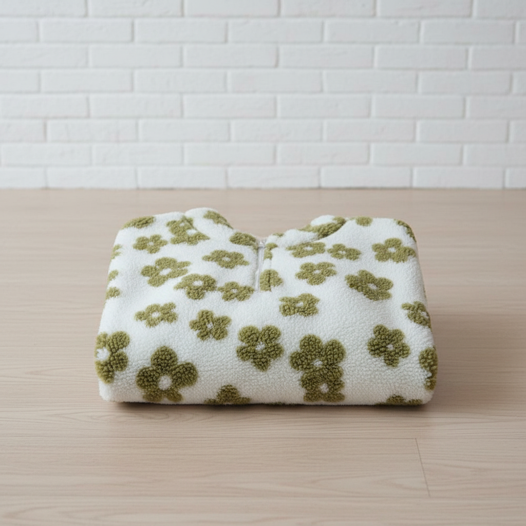 Winter Flowers Lamswollen Sweater - Casual Losse Zip-up Trui voor Dames