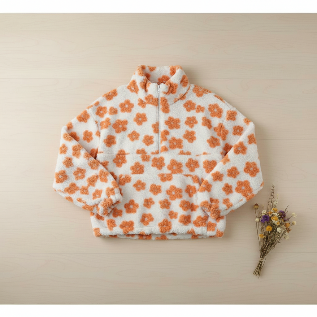 Winter Flowers Lamswollen Sweater - Casual Losse Zip-up Trui voor Dames