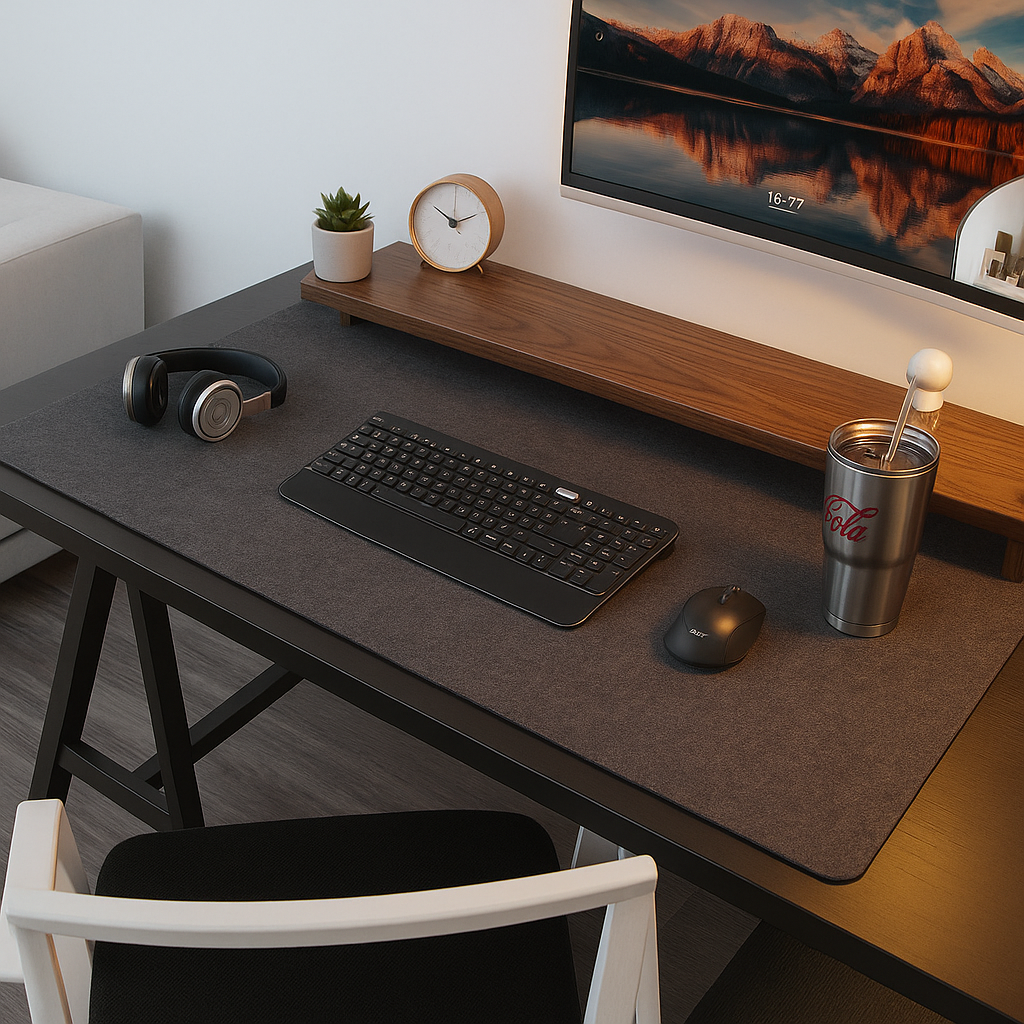 DeskEase Antislip Bureaumat 80x40cm Donkergrijs/Lichtgrijs – Minimalistisch Design, Premium Wolvilt