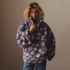 Winter Flowers Lamswollen Sweater - Casual Losse Zip-up Trui voor Dames