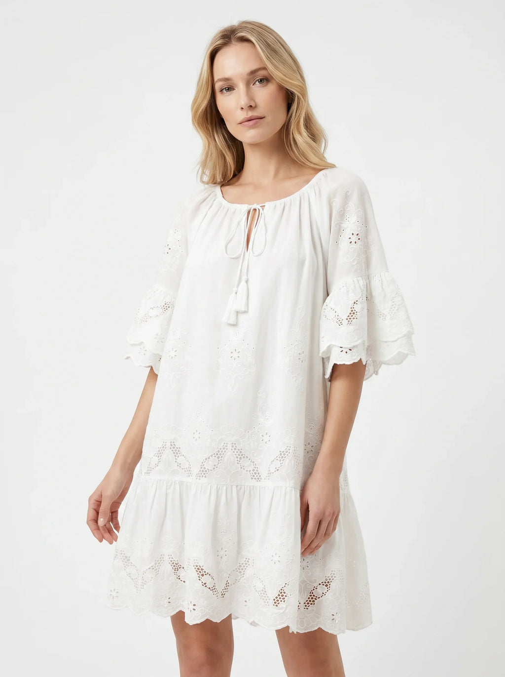 MATHILDE | Mini-jurk Wit Broderie