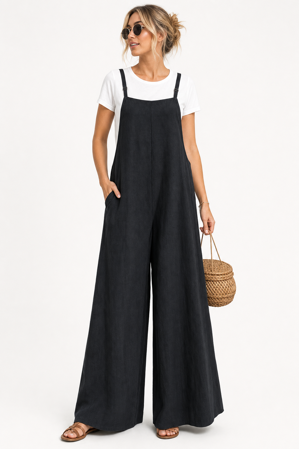 NINA | Linnen Jumpsuit Zwart - zwart