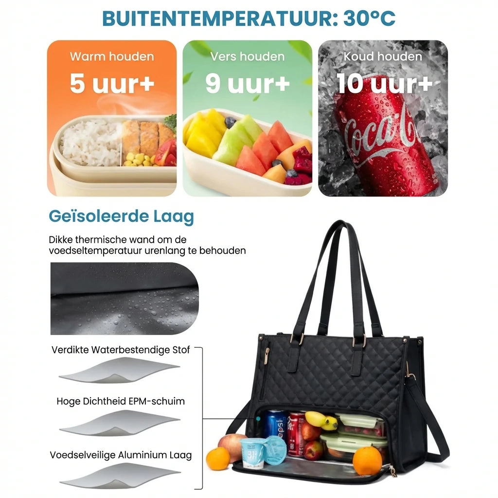 Ruime geïsoleerde lunchtas — lekvrij en stijlvol voor dagelijks gebruik
