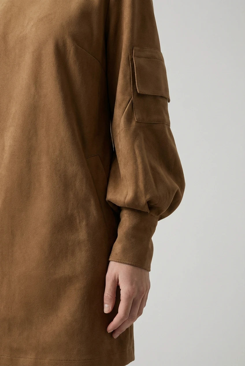 LUNA | Dames mini-jurk met opstaande kraag en ballonmouwen