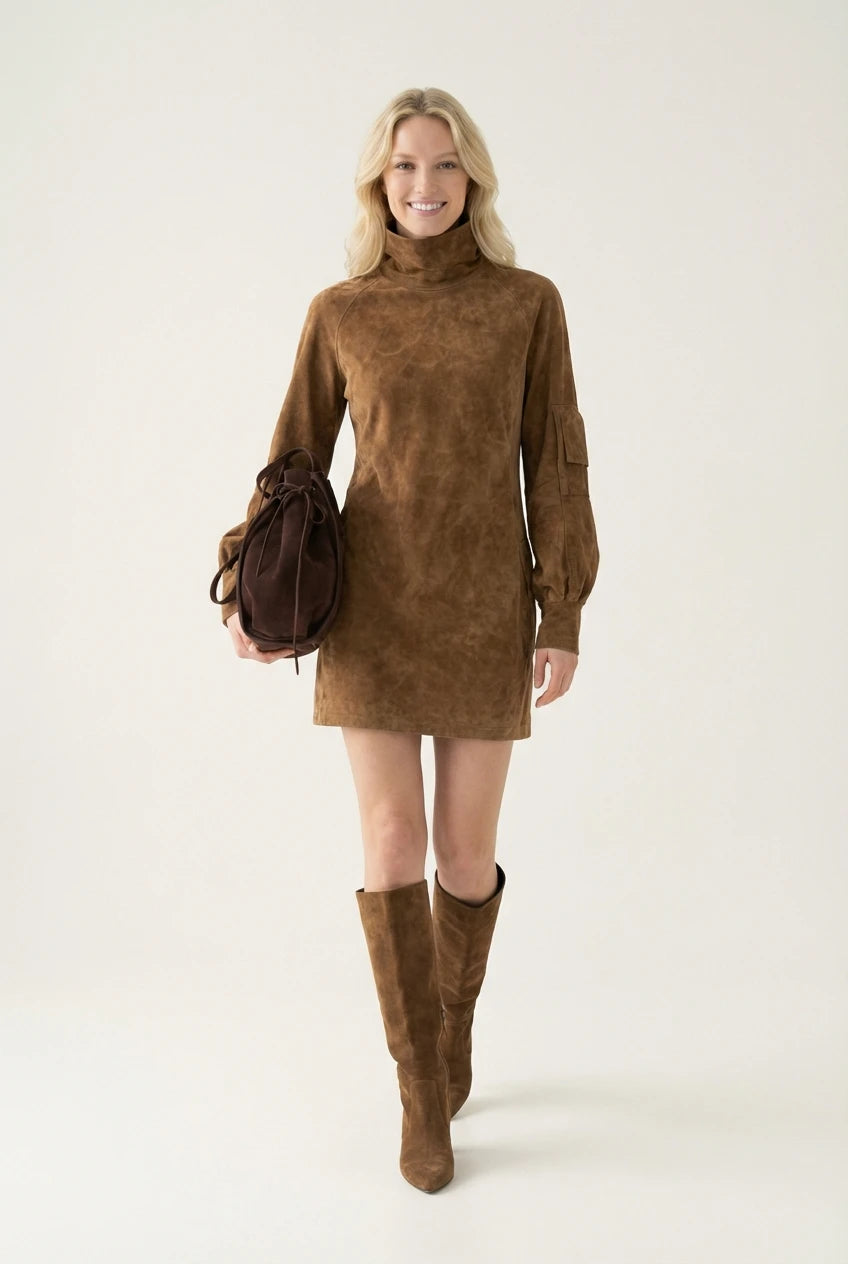 LUNA | Dames mini-jurk met opstaande kraag en ballonmouwen