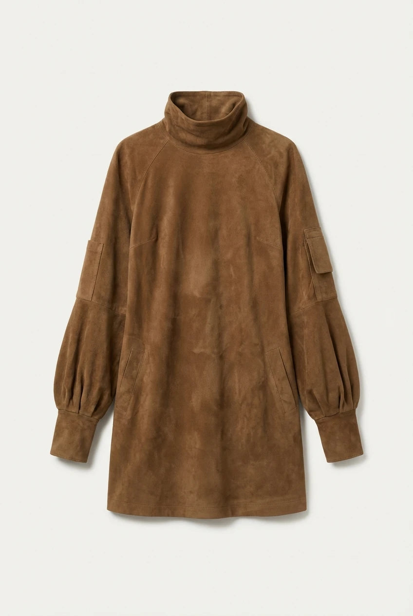 LUNA | Dames mini-jurk met opstaande kraag en ballonmouwen