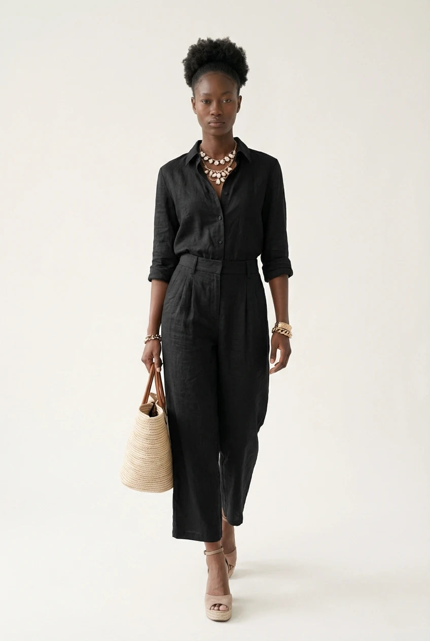 MAYA | Dames set met lange mouwen en wijde enkelhoge pantalon